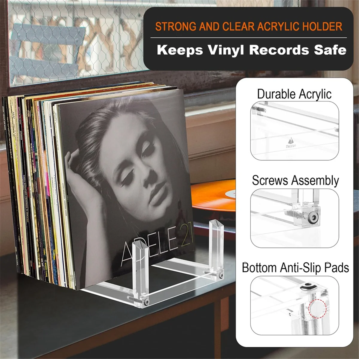 

Держатель для хранения виниловых пластинок M85K для альбомов, органайзер для акриловых виниловых пластинок, подставка вмещает до 30 пластинок для пластинок 10 дюймов 12 дюймов