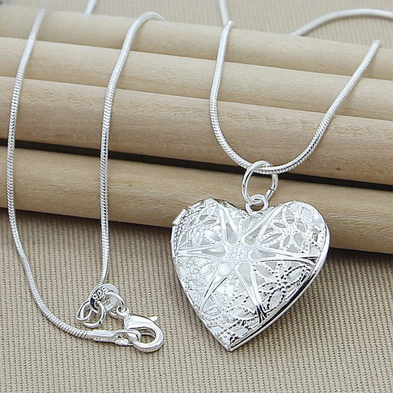 

925 Sterling Silver Photo Frame Pendant Necklace 18/20/22/24/26/28/30 Inch Snake Chain For Woman Charm Wedding Fashion Jewelry