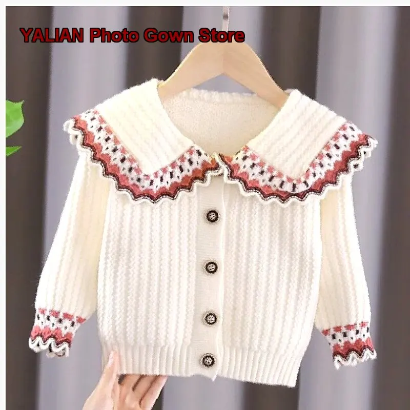 Girls Knit Cardigan Little Kids Stylish Spring Autumn New Year Outwear
