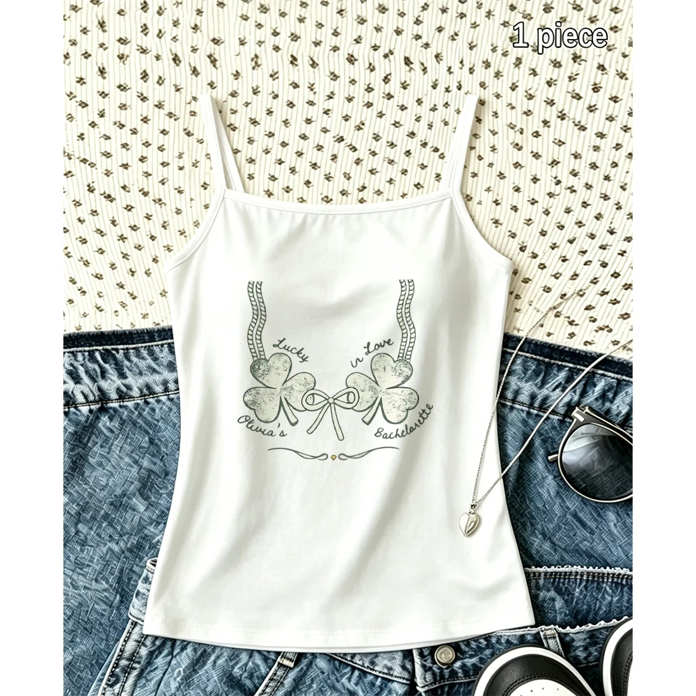 Cute Coquette Bow Clover Tank Top Lucky in Love Graphic Camisole Lovely Bridesmaid Shower Travel Birthday Gift for Women