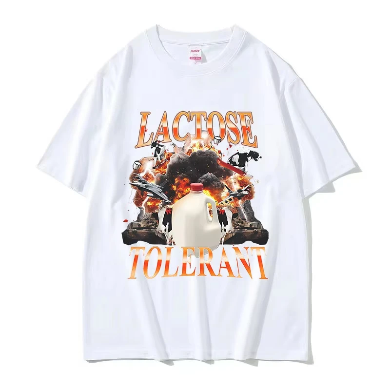 Lactose Tolerant Funny Graphic T Shirt Unisex Vintage High Quality Fashion T-shirts Women Summer O-Neck Oversized Cotton T-shirt