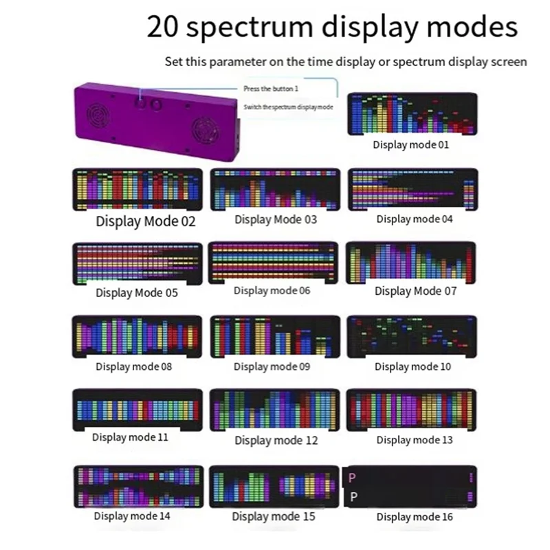

Color LED Music Spectrum Electronic Clock Sound Control Rhythm Light 1624 RGB Pickup Atmosphere Level Indicator, Purple Durable-