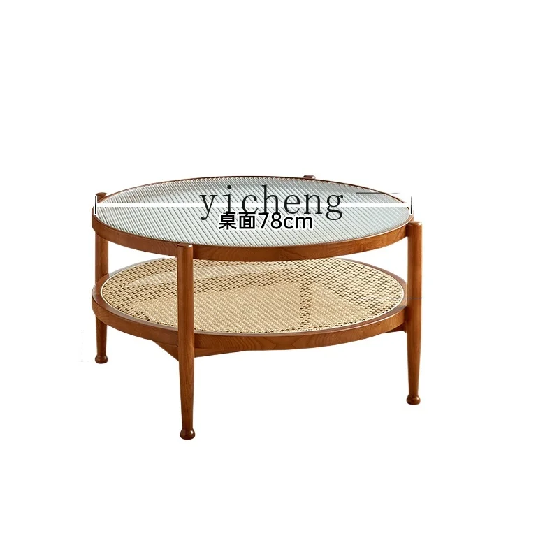 

Tqh Tea Table Living Room Home Solid Wood Rattan Changhong Glass Simplicity Modern Small Apartment