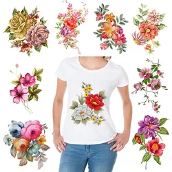 Colored floral hot stickers for peonies & roses Heat Transfer For Clothes DIY DTF Vinyl Appliques Washable T-Shirts man&woman