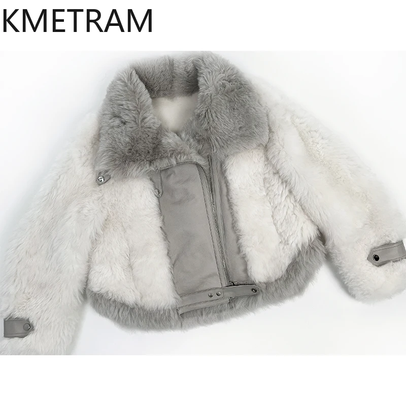 Natural Tuscany Sheepskin Wool Double Faced Fur Jacket Women High Quality White Gray Real Fur Coat Winter Woman Clothing 2025
