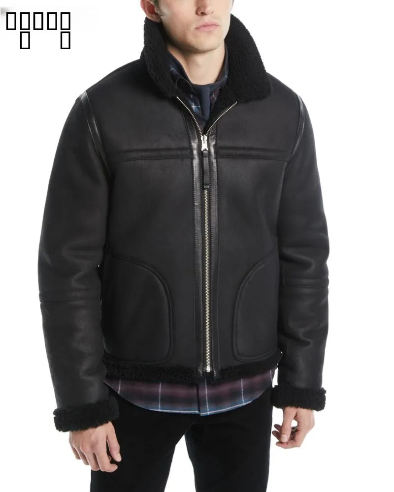 

Double-Sided Wear Leather Jaet Men's Winter Busin Casual Slim Fit eepskin Coat Warm Zipper Closure Functional kets