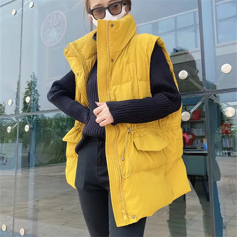 Autumn Winter Women Warm thick Down Waistcoat Jacket Stand Collar Oversize White Duck Down Vest Parkas Lady Sleeveless Tank Coat