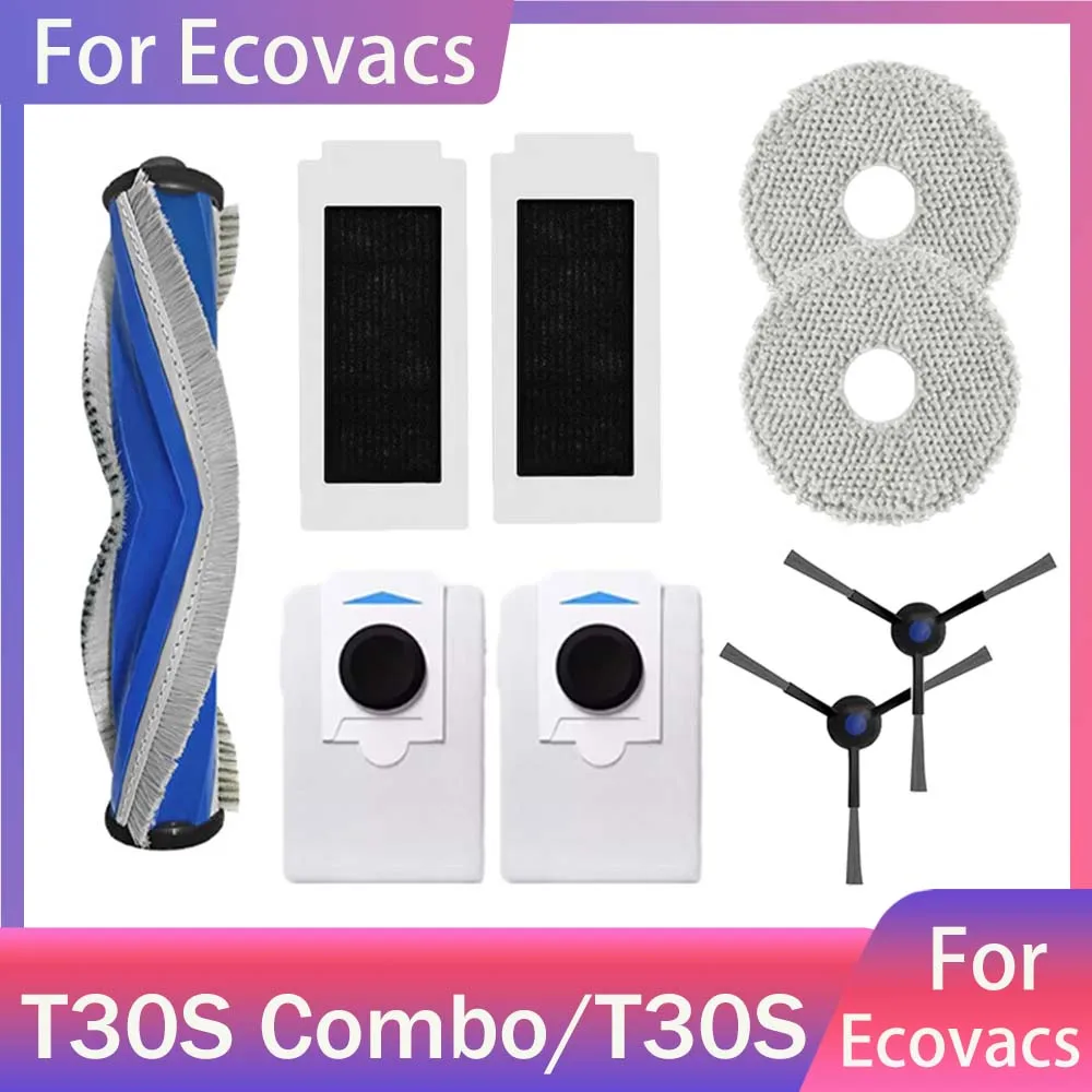 Dust Bags For Ecovacs T30S Combo/T30S Robot Vacuum Cleaner Accessories Main Side Brush HEPA Filter Rag Mop Cloth Mop Pads Parts