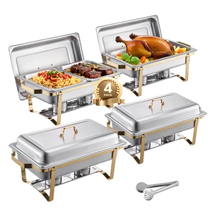 SucceBuy 8 Qt 4 Pack Chafing Dish Buffet Set Chafer Stainless Steel dengan 2 Panci Ukuran Penuh dan 4 Panci Ukuran Setengah Catering Warmer Server 8 hidangan sekam penjualan terbaik - №
