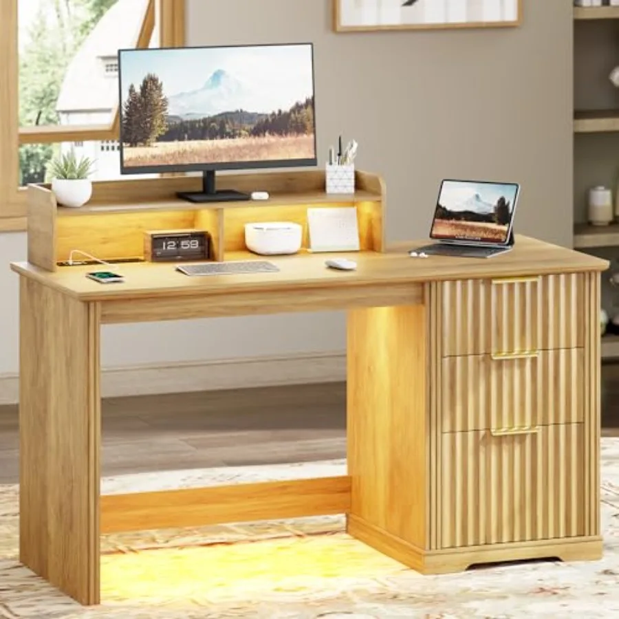 47 inch Computer Desk with Monitor Stand for home office, engineered wood in black, RGB LED lights for ambient lighting