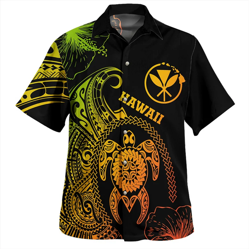 

Harajuku New 3D Printing Amercian Polynesian Hawaii Flag Shirts Men Hawaii Coat Of Arm Graphic Short Shirts Fashion Clothes Top