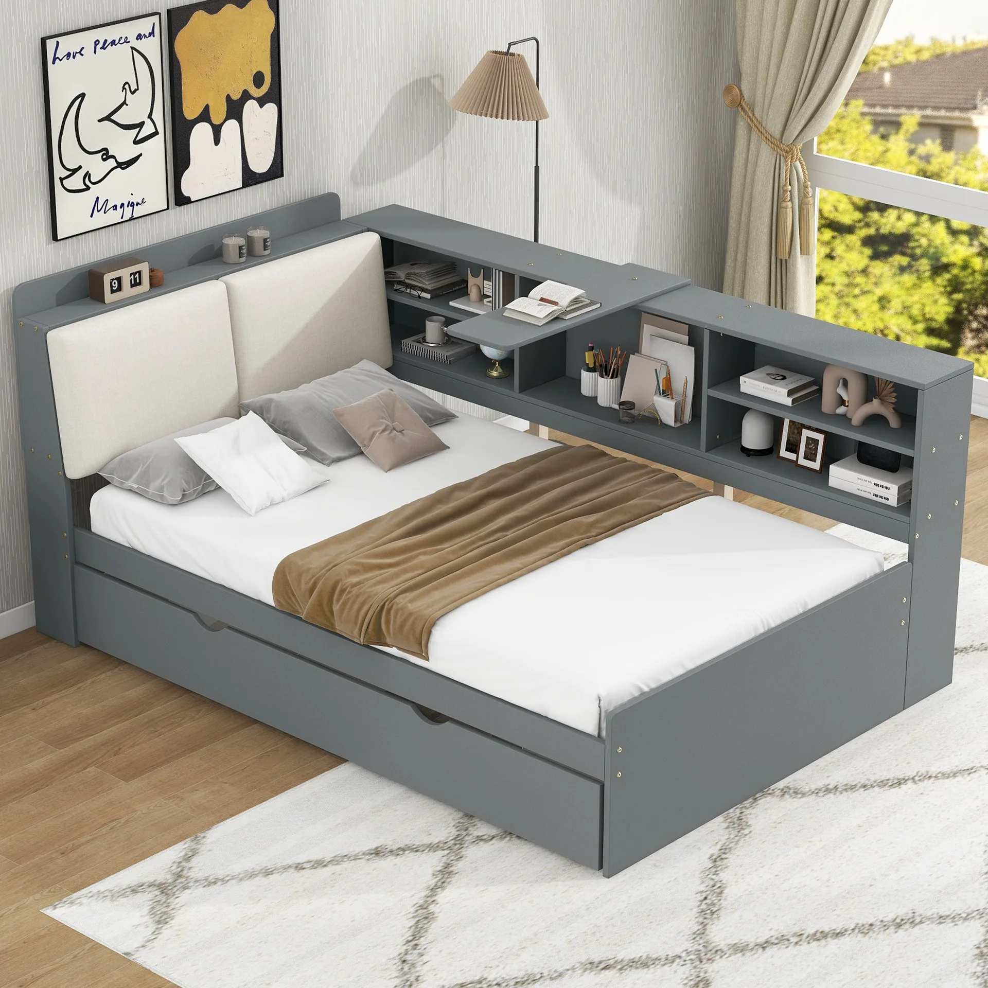 Foreign trade factory modern simple white solid wood storage children's bed, nursery furniture, environmentally friendly and non
