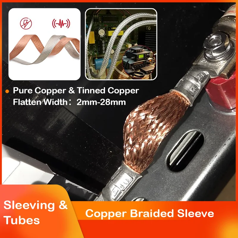 Copper Braided Sleeve Width 4 6 8 10 12 14 16 18 20 25 28mm Tinned Plating Expandable Wire Cable Screening Shielded Metal Sheath