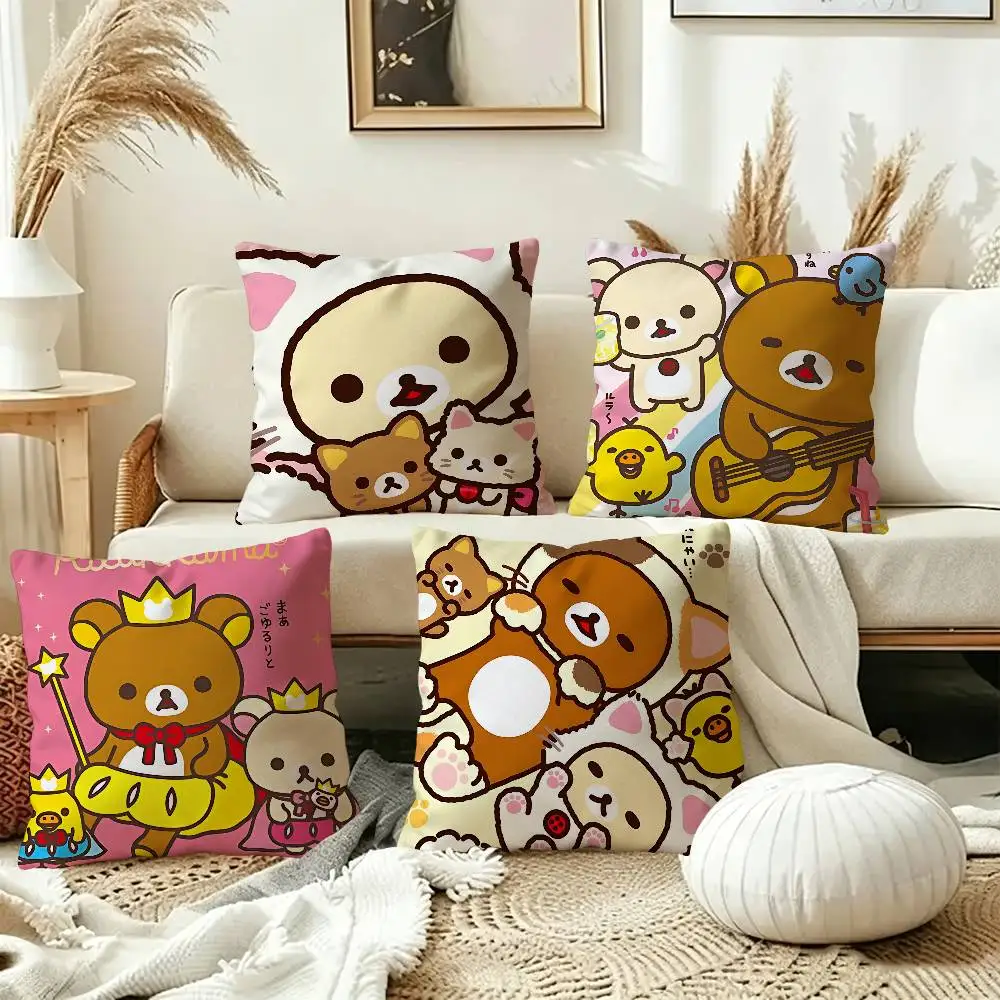 Cute Cartoon R-RilakkumaS Pillow Covers Cartoon Sofa Decorative Home Double-sided Printing Short Plush Cute Cushion Cover