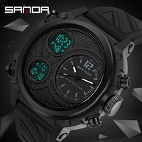 SANDA  Fashion Cool Digital Sport LED Watch Waterproof Electronic Watch Three Time Display Quartz Watch Alarm Clock Classic 3002