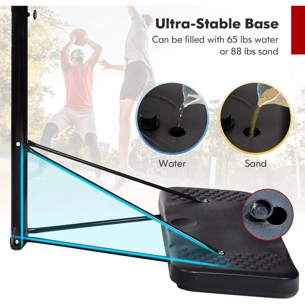 Goplus Aro de baloncesto portátil para exteriores, soporte de baloncesto ajustable en altura de 6,5 pies a 10 pies con ruedas, tablero trasero de 44 pulgadas, rellenable