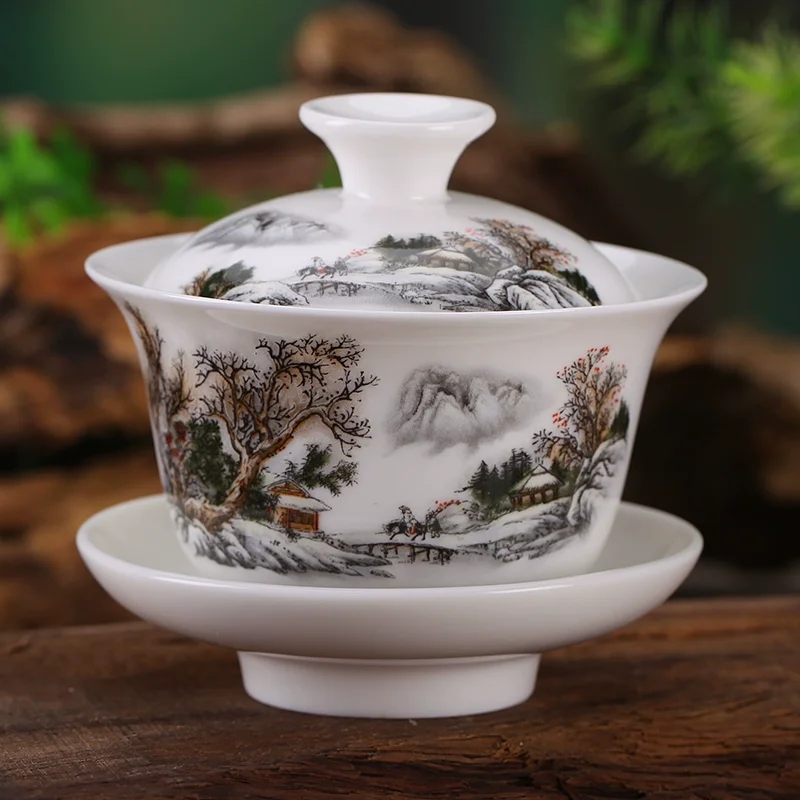 80CC Gaiwan Porcelain Tureen Chinese Ceramic Tea Bowl Set with Covered Bowl Lid Cup And Saucer Traditional Chinese Tea Serving