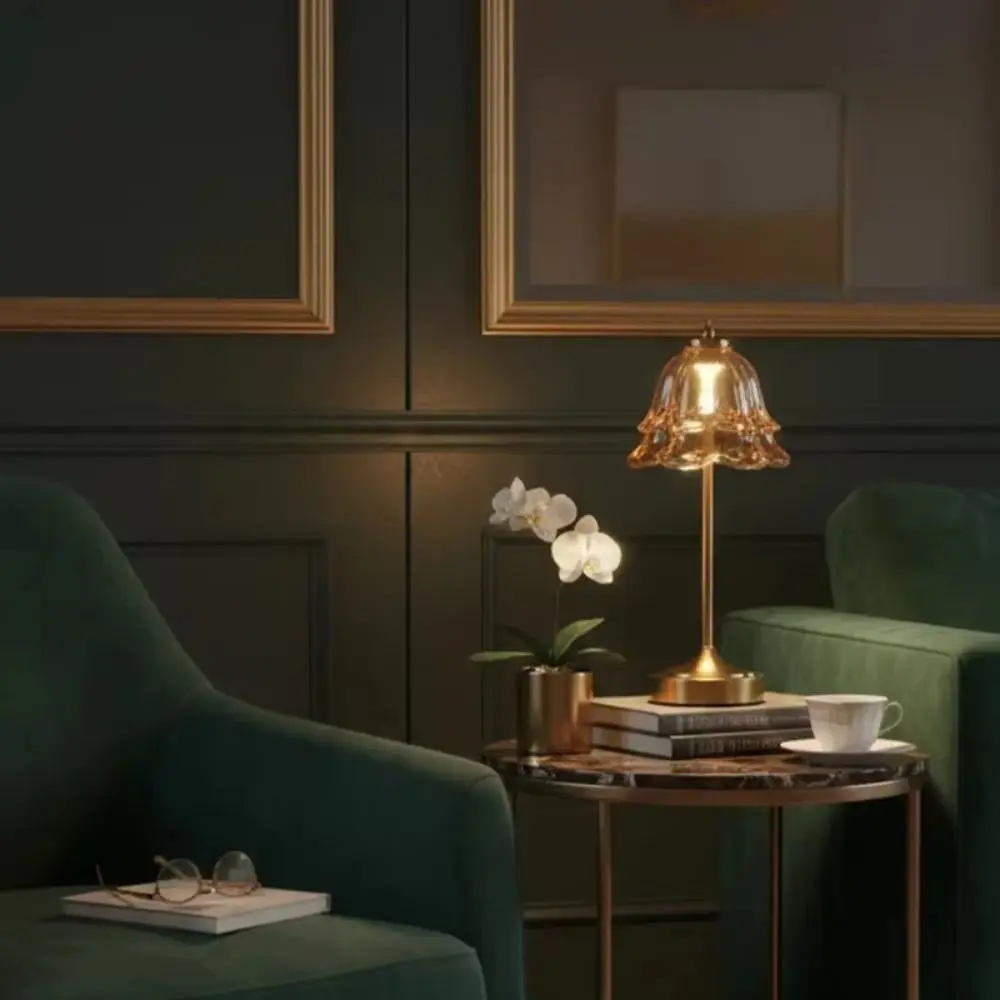 Vintage Dimmable Cordless Desk Lamp Gold Touch Switch Table Lamp USB Charging Vintage Gold Rechargeable Lamp Outdoor