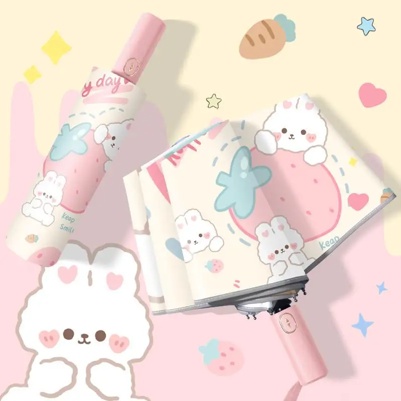 

Children's Se Auatic Umbrella Stberry Rabbit Design Sunade Rainproof School Special Foldable Umbrella for Girls