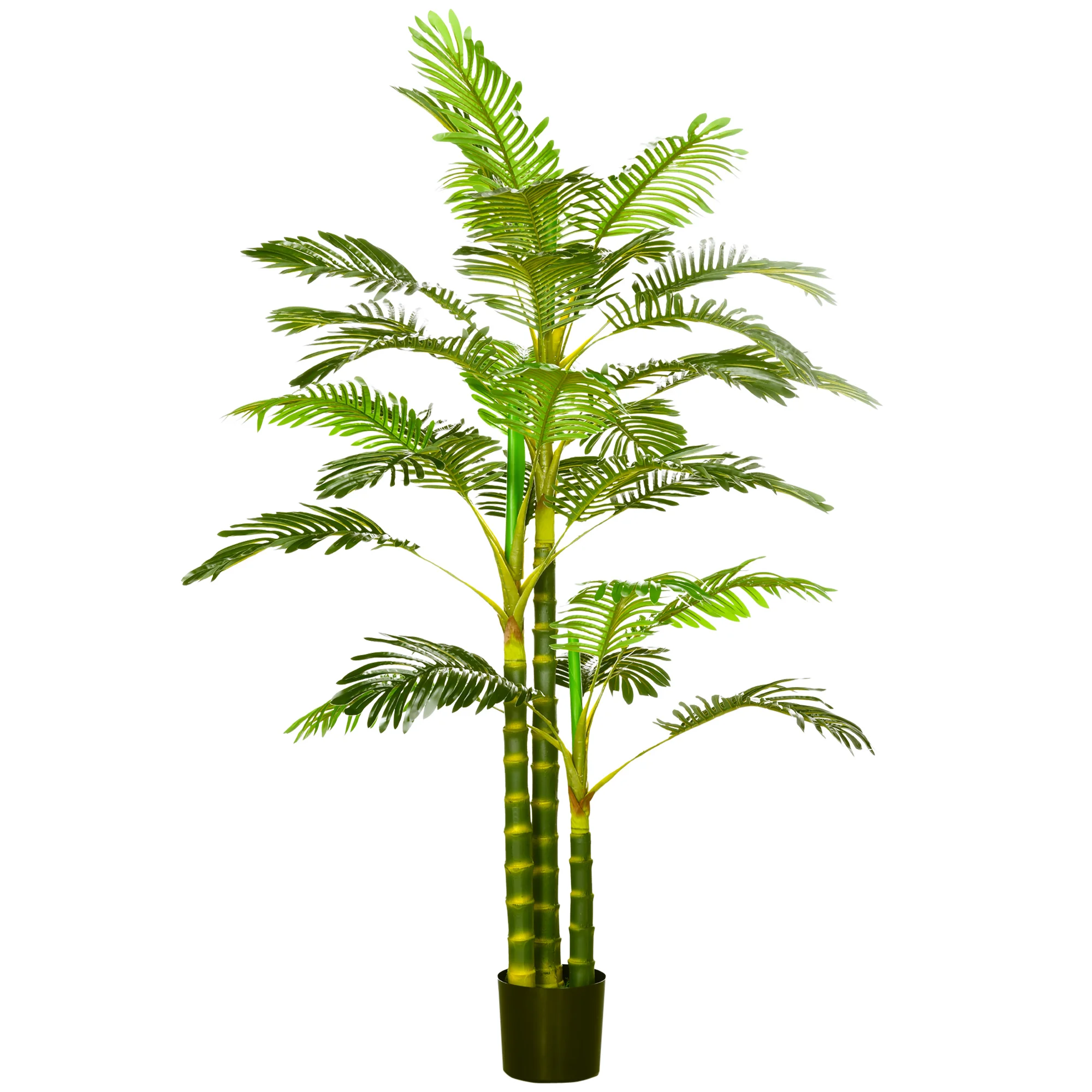 HOMCOM Artificial Plant Large 190 cm Areca Palm Tree with Pot and 30 Leaves Decoration for Indoor and Outdoor Living Room Office Balcony Ø 19,5x190 cm Green