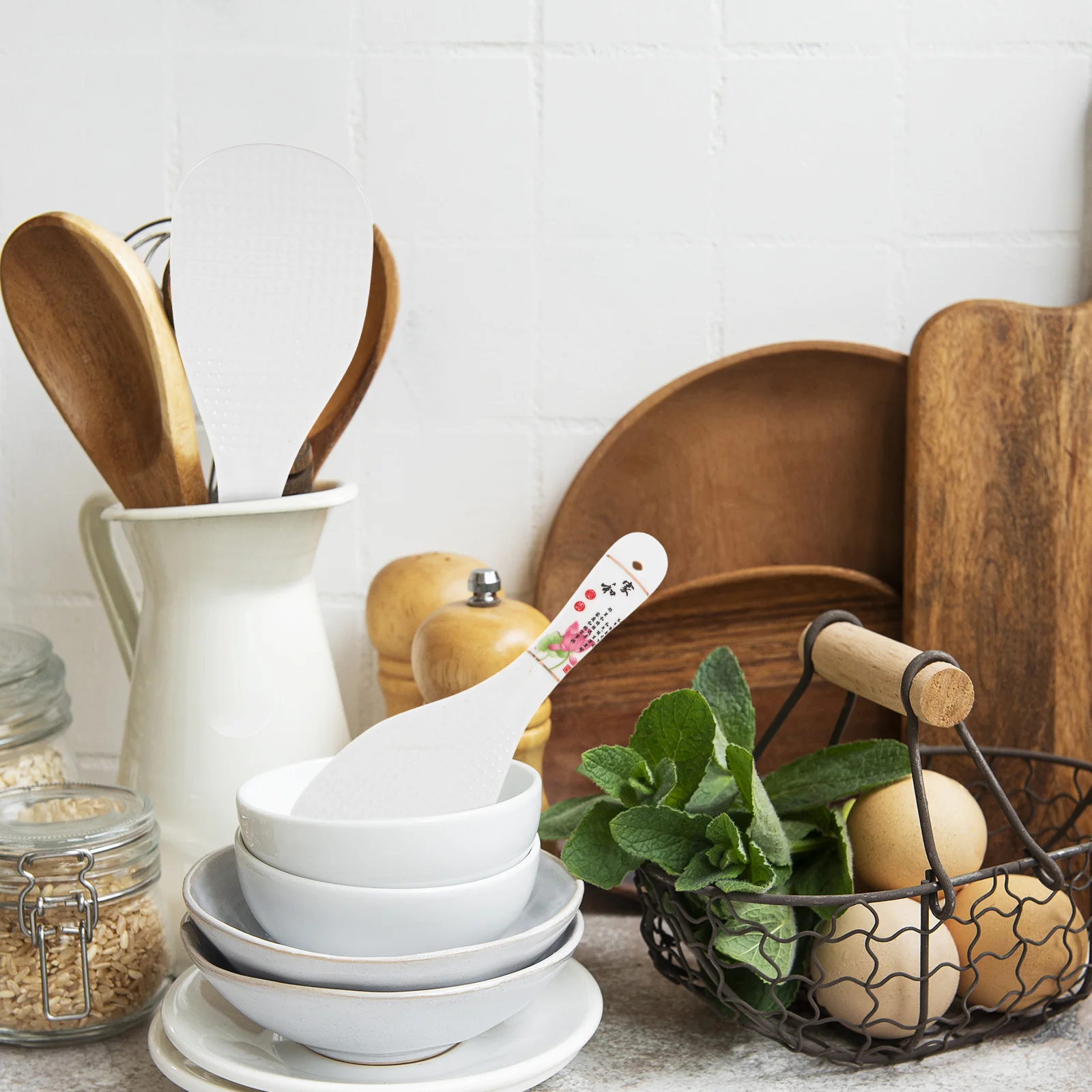 

2Pcs Heat Resistant Ceramic Rice Spoon Non-Stick Spatula for Rice Cooker Serving Paddle Kitchen Porcelain Scooper Utensil