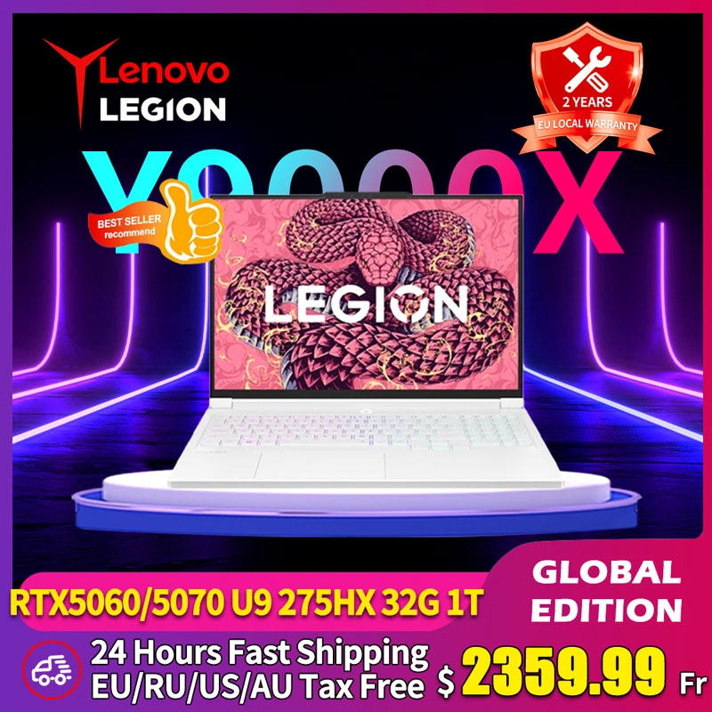 كمبيوتر محمول Lenovo Legion Y9000X جديد لعام 2025 AI Yuanqi للألعاب Intel Core Ultra 9 مقاس 16 بوصة 32 جيجابايت/1T SSD RTX5060/5070
