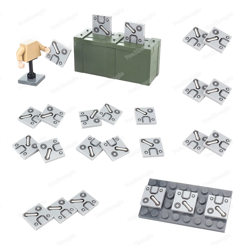 3068bpb1931 Printed Iron Circle Pipe Pattern Building Block 2x2 Parts Tiles MOC figures Military Equipment Model Gifts DIYs Toys