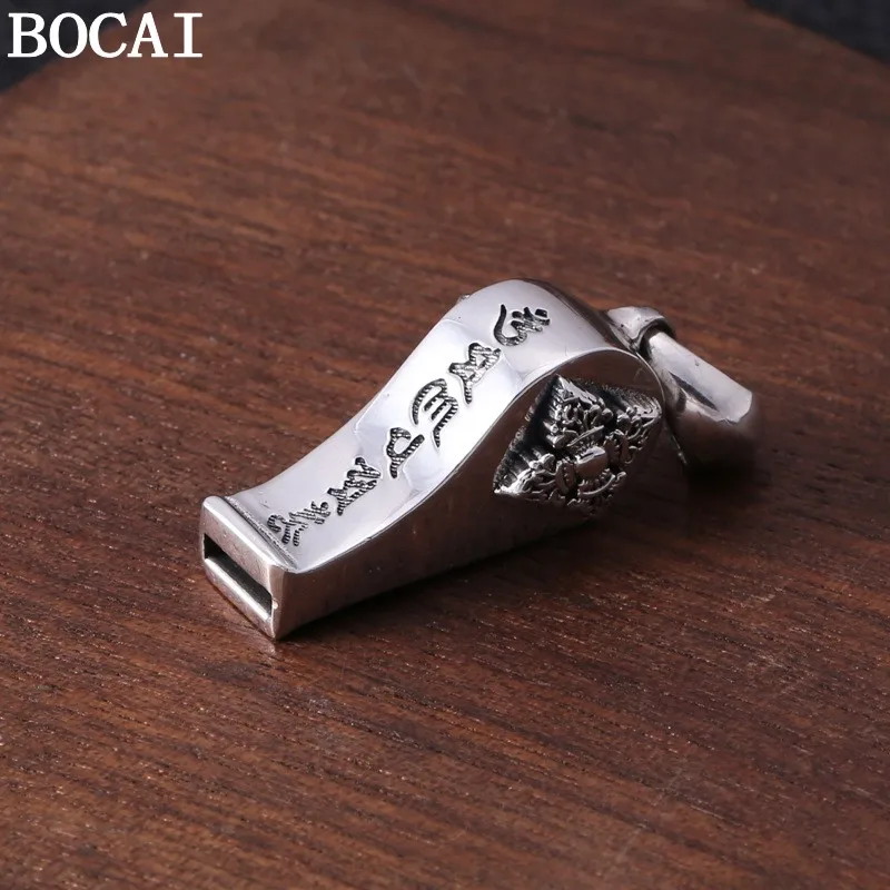 BOCAI New S925 Sterling Silver Jewelry Vintage Personality Six Character Mantra Diamond Pestle Whistle Pendant