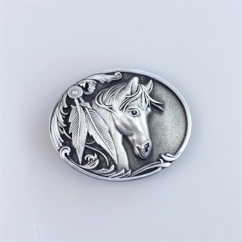 Antique Silver Oval Rodeo Horse Head Western Belt Buckle also Stock in US BUCKLE-WT057AS