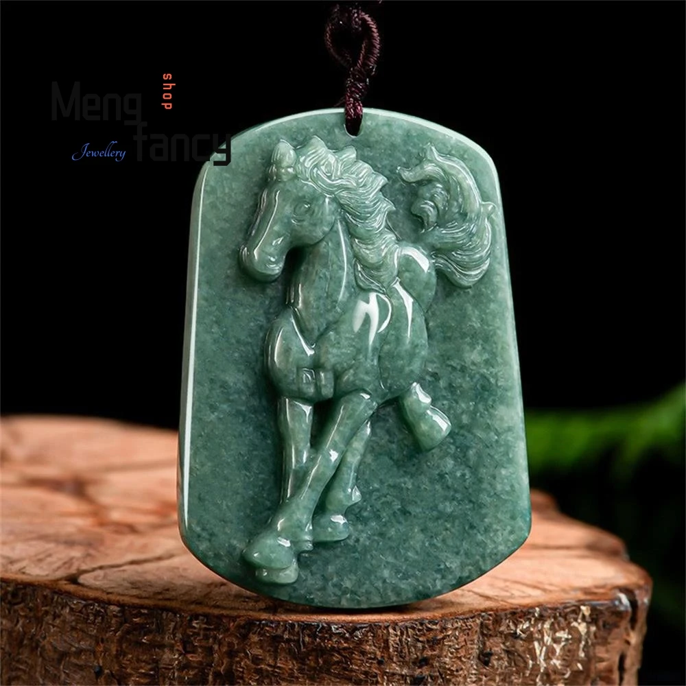 

Natural A-grade Jadeite Zodiac Horse Pendant National Style Mascots Retro Fashion Jewelry Best Selling Exquisite Holiday Gifts