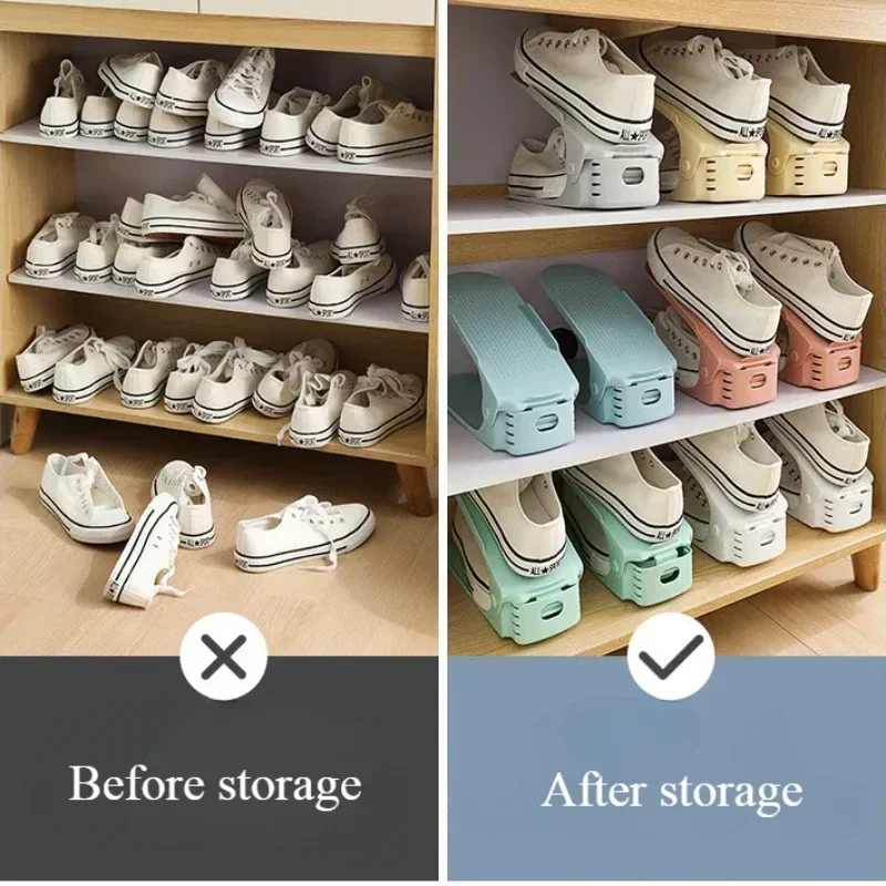 1/6Pcs Shoe Slots Organizer, Adjustable Shoe Support Rack, Double Layer Stack Shoe Holder, Shoe Stacker for Closet Organization