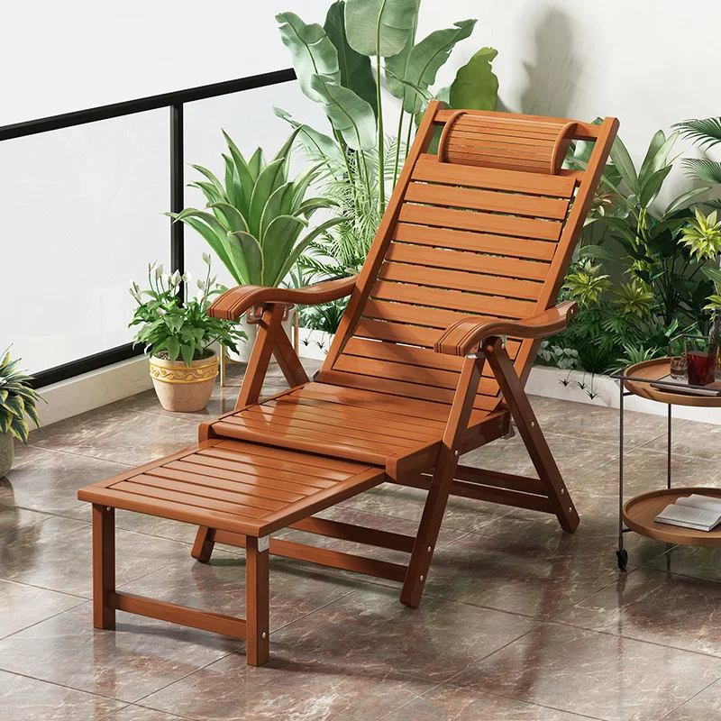 Folding Bamboo Lounge Chair Reclining Rocking Chair Balcony Backrest Leisure Chair for Elderly Portable Nap Relaxation Seat