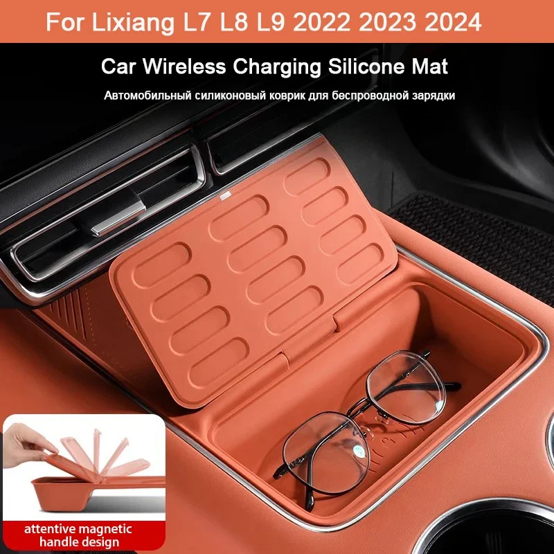 

New Model For Li Lixiang L7 L8 L9 Car Wireless Silicone Padding Water Cup Holder Storage Box Anti Slip Pad with Magnet Style