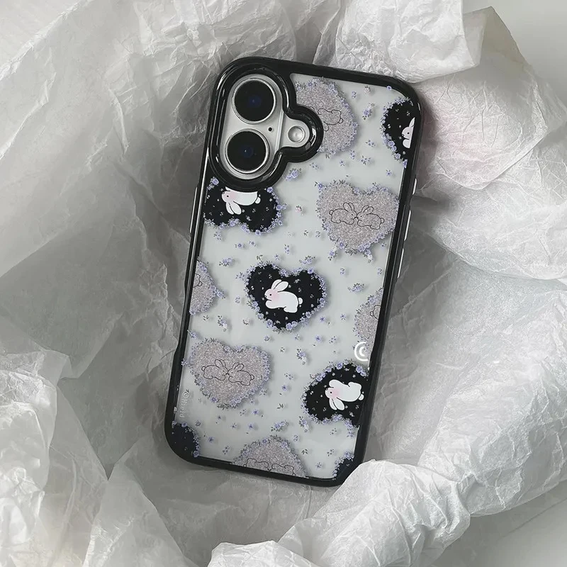 Ins Korean Retro Girl Love Rabbit Purple Flower Acrylic Phone Case For iPhone 17 Pro 16 15 14 13 12 11 Pro Max 78 Plus Y2K Cover - view 3