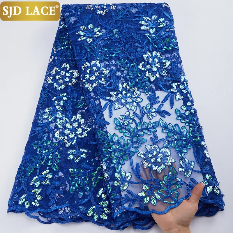 

SJD LACE Sky Blue African Mesh Lace Fabric With Sequins 2024 High Quality French Tulle Lace Fabric Party Dresses Material A2843