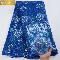 SJD LACE Sky Blue African Mesh Lace Fabric With Sequins 2024 High Quality French Tulle Lace Fabric Party Dresses Material A2843