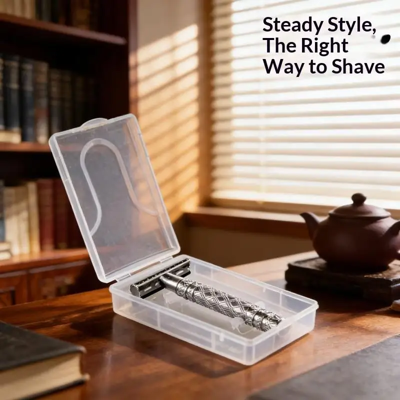 Butterfly Open Safety Razor Long Handle Double Safety Design Single Blade Smooth Shaver for Men Travel Grooming Sensitive Skin