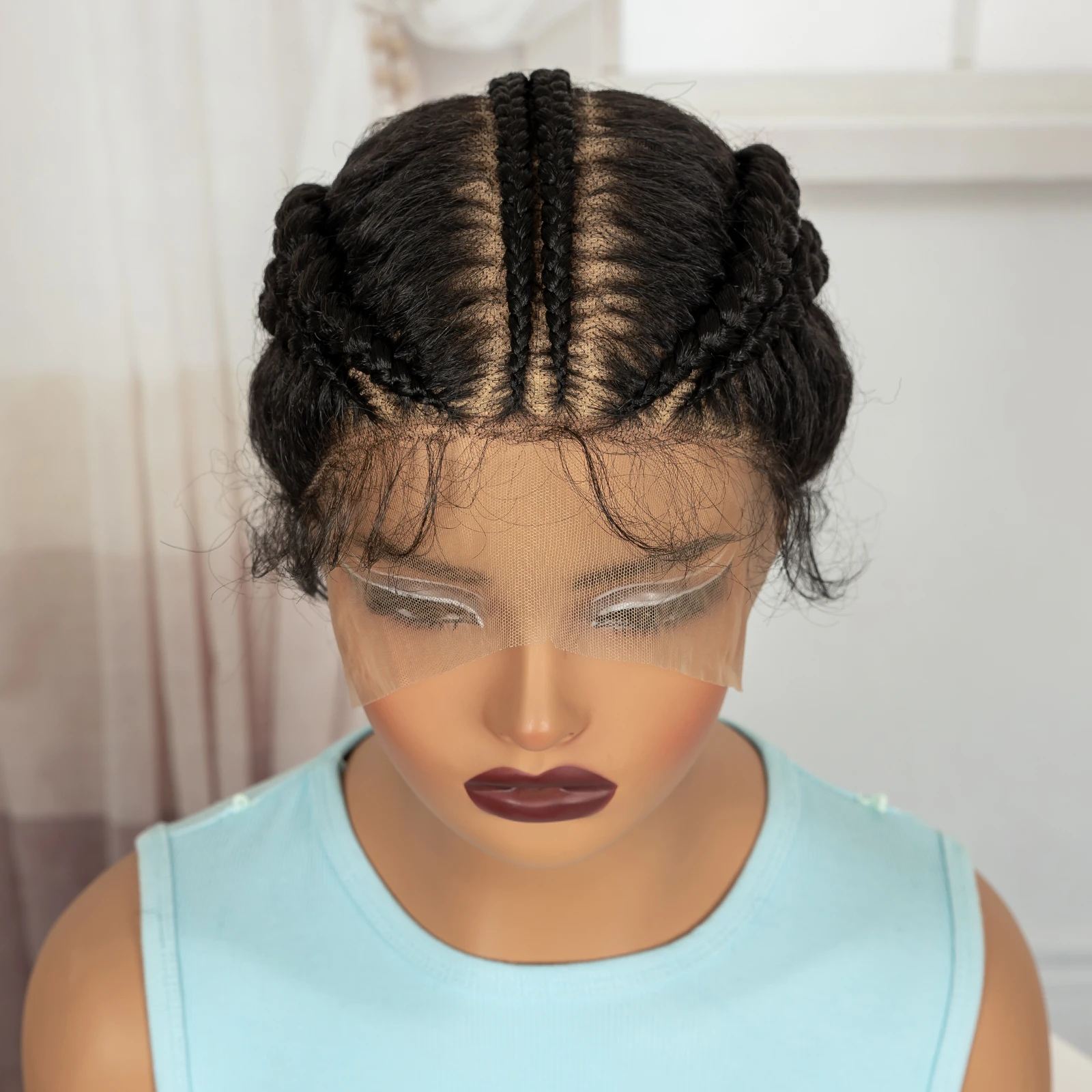 Full Lace Natural Bantu Braided Wigs Synthetic Braided Lace Wig with Baby Hair Knotless Braids Wigs for Black Women
