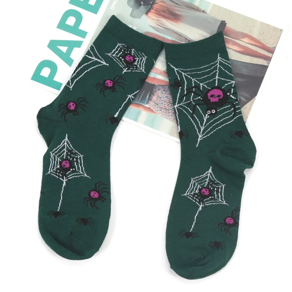 Halloween Casual Women Socks Creative Cosplay Hip Hop Novelty Harajuku Bone Spider Web Male Skateboard Couple Long Socks