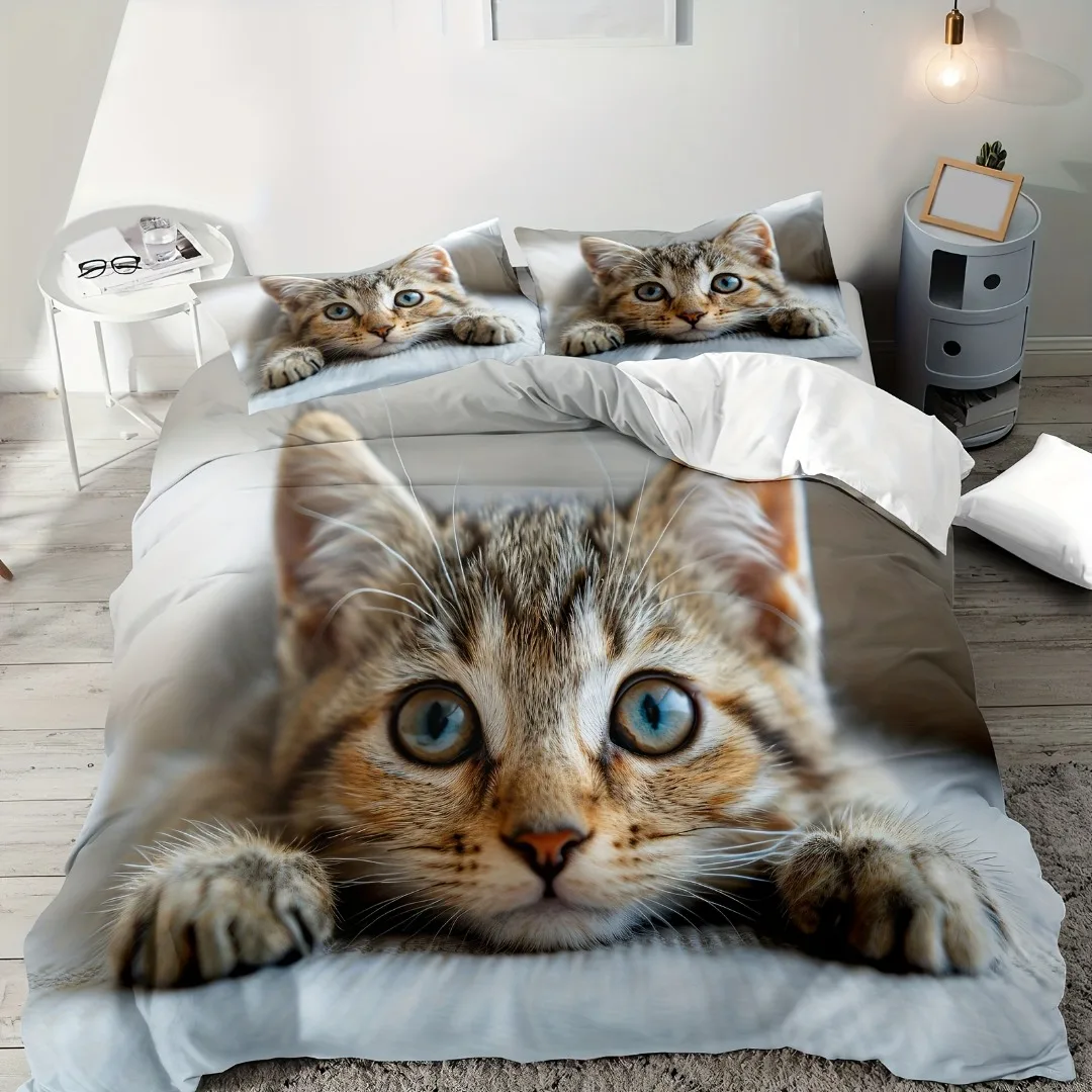 

3pcs Lovely Cat 3D Printed Bedding Set Comfortable Breathable Duvet Cover King Queen Twin Single Size Bithday Gift Bedroom Decor