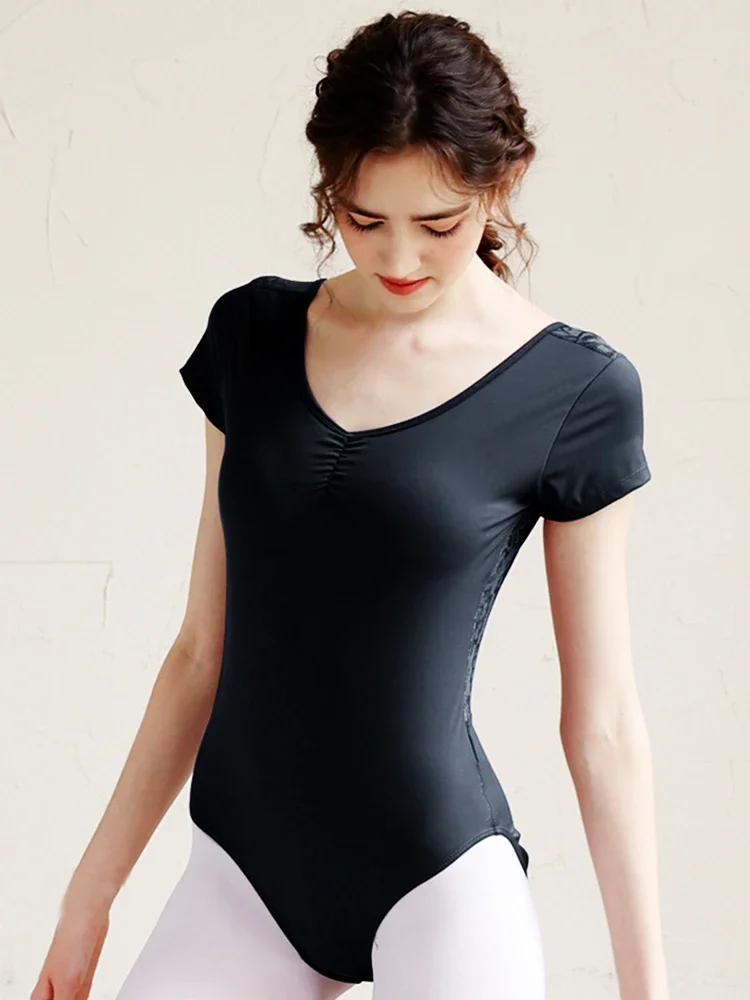 성인 여성용 민소매 레이스 패치워크 발레리나 발레 레오타드 바디수트 나일론 체조 수영복 댄스웨어