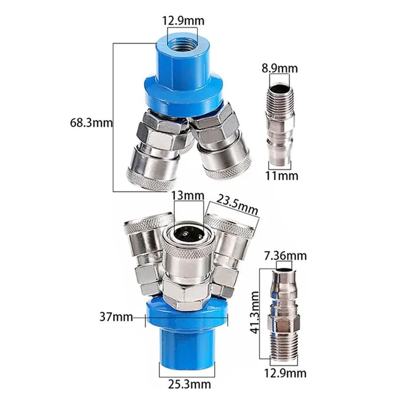 Picture 7: PHILE-Quick Coupler 3 Way Air Hose Splitter Universal Type Male Thread Swivel Air Compressor Fittings Quick Connect Fittingsld
