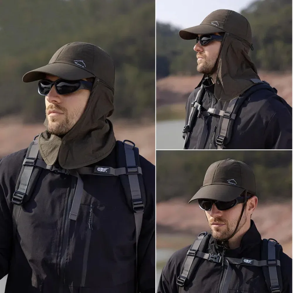 قناع الوجه للرجال قبعة الشمس ذات حافة واسعة قابلة للتنفس من كريمي الشمس 360 درجة °   قبعة صيد خارجية قابلة للفصل للحماية من الشمس في الصيف