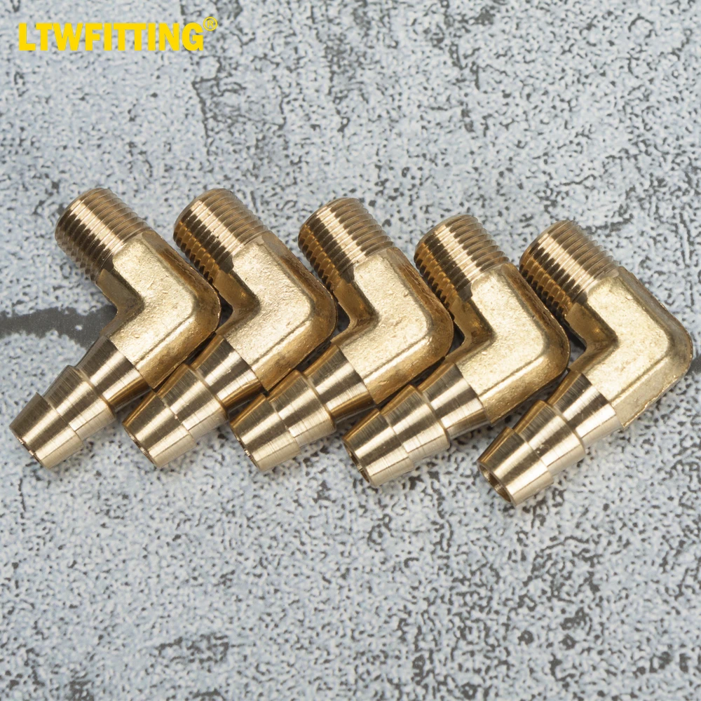 LTWFITTING 90 Degree Elbow Brass Barb Fitting 5/16 ID Hose x 1/8-Inch Male NPT Air(Pack of 5)