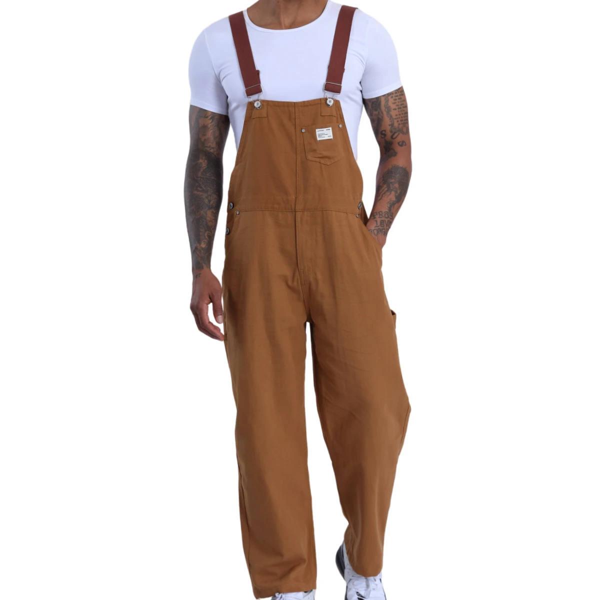 Japanese Vintage Khaki Suspenders Bibs Spring Autumn Canvas Cargo Pants Streetwear Men Rompers Full Length Trousers Jumpsuits