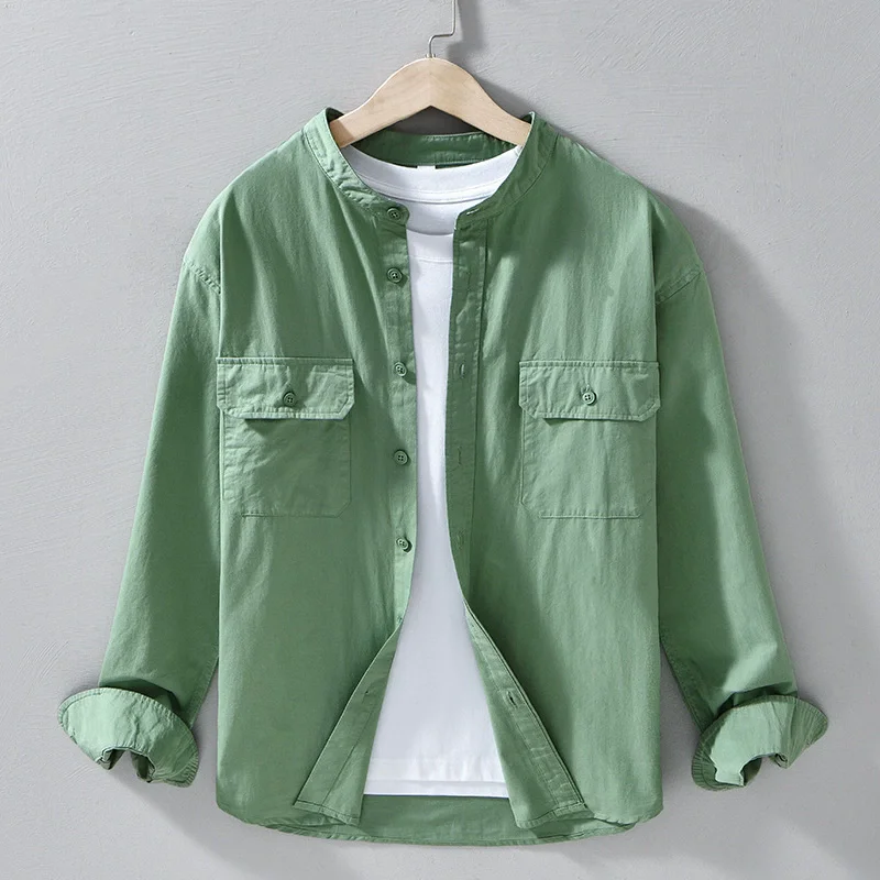 

Cargo 100% Cotton Long Sleeve Shirt for Men Clothing Multi-pockets Stand Collar Mens Shirt Tops 2025 Autumn New