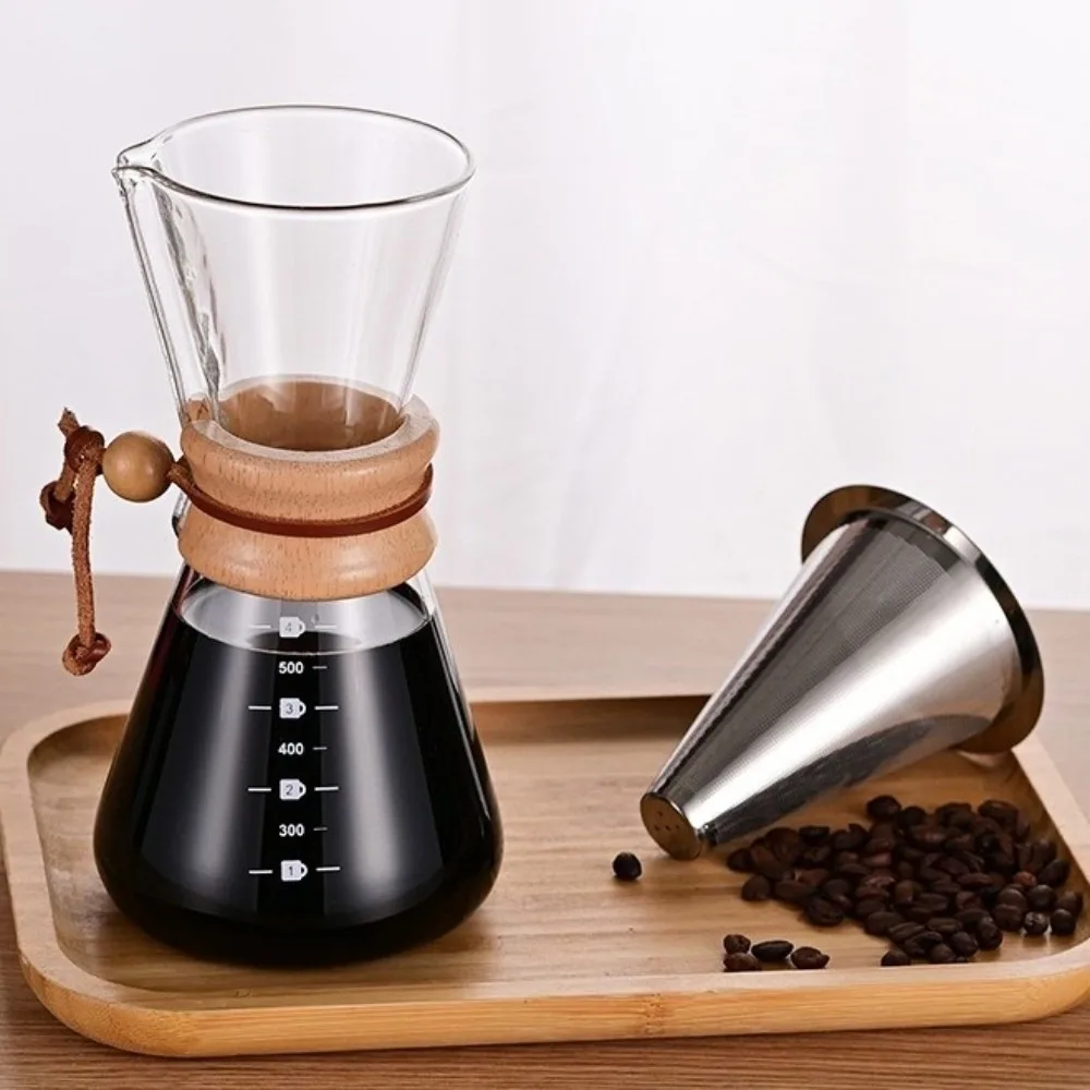 

Filter Pot Stainless Steel Coffee Pot with Filter Mesh Glass Tea Kettle High-Temperature Resistant 400ML/600ML Coffeeware Home