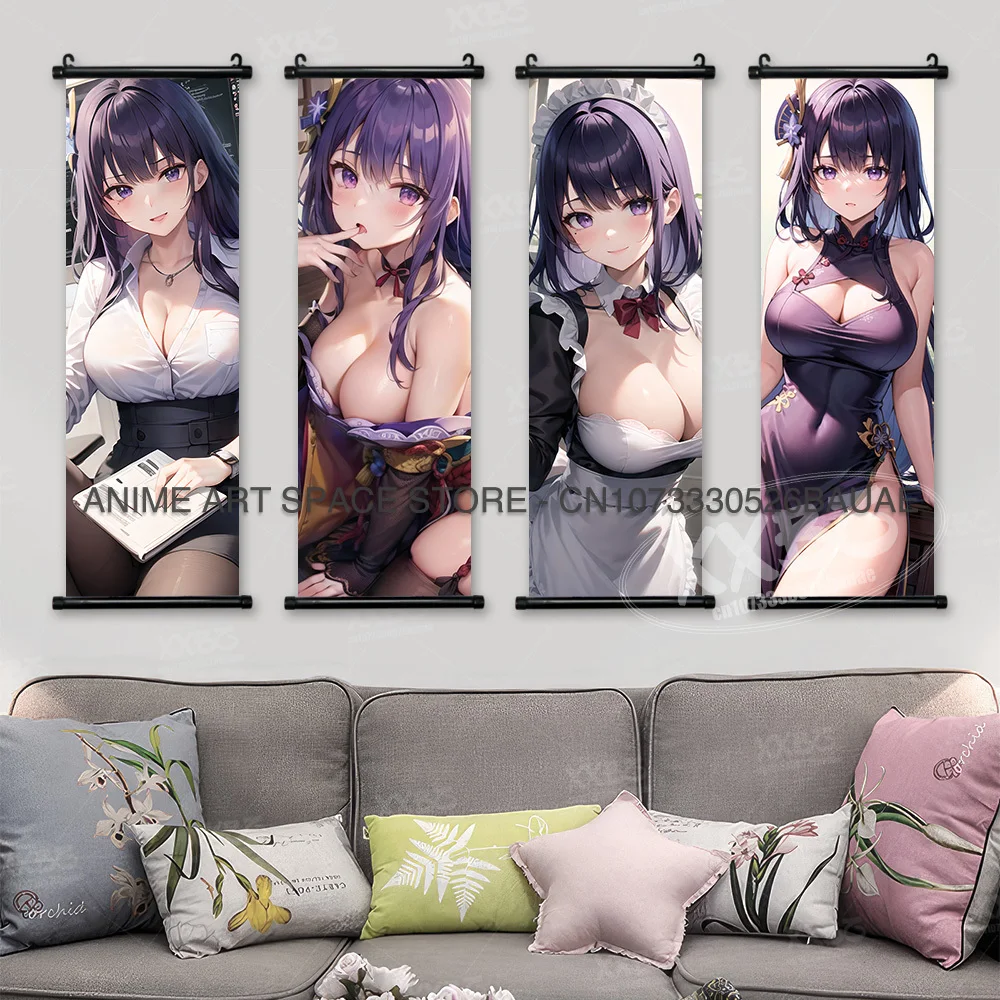 Genshin Impact Hanging Painting Game Girl Wall Artwork Kaedehara Kazuha Scrolls Pictures Kamizato Ayato Posters Ganyu Home Decor