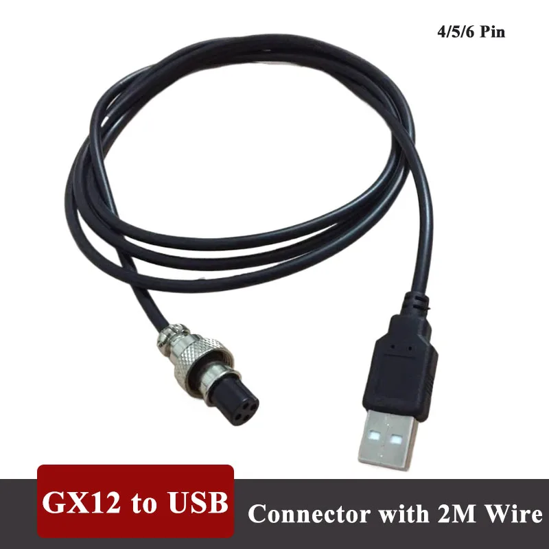 M12 to USB Aviation Plug Wire 4 5 6 Pin GX12 Male Female Connector with 2m Cable USB Male Plug Sensor 12mm Waterproof Socket