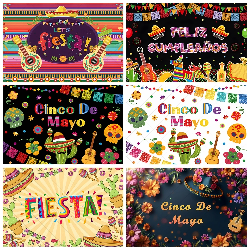 

Mexican Carnival Photography Background Custom Day Of The Dead Family Party Decoration Banner Hat Flower Backdrop Photocall Prop